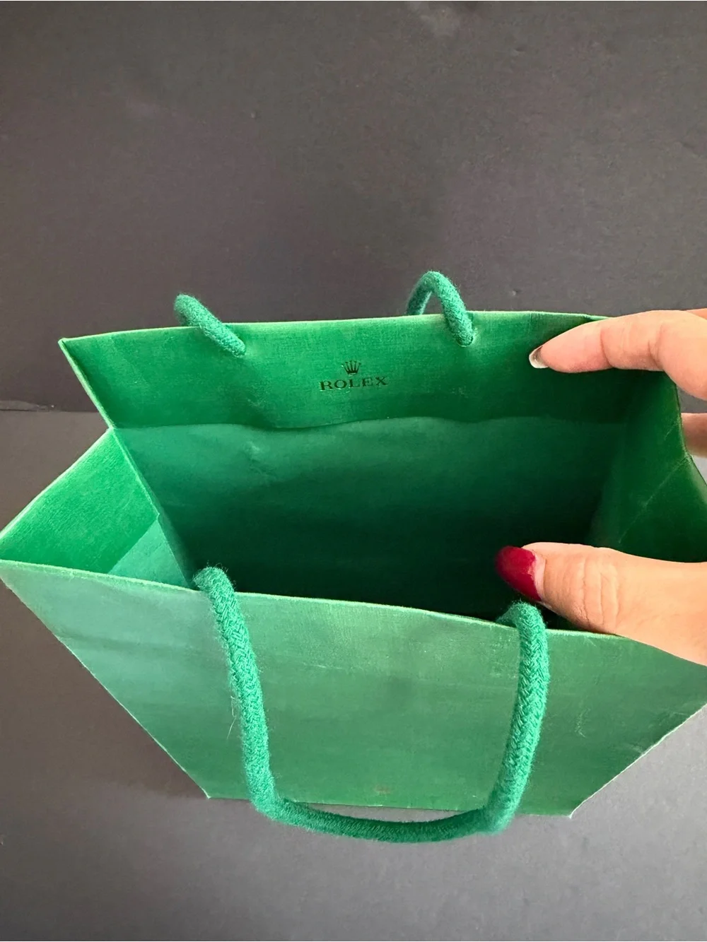 ROLEX Green Luxury Gift Bag with Gold Crown Logo